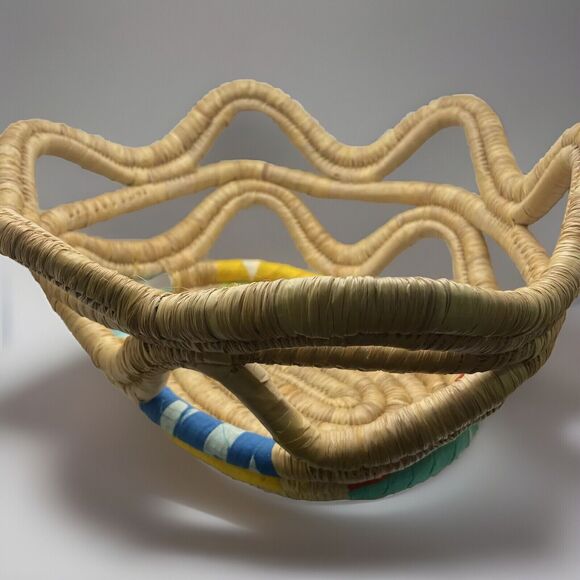 African Woven Basket Star Shaped Handles Colorful Rainbow Multicolor Boho Decor - Picture 8 of 10